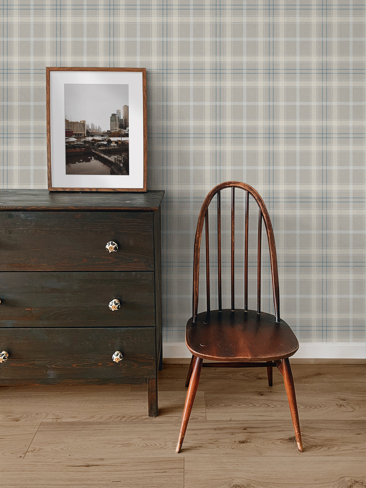 Tailor Plaid Peel and Stick wallpaper in argos grey and blue color - pattern number NW54308 - by NextWall in the Peel and Stick Wallpaper by Nextwall collection
