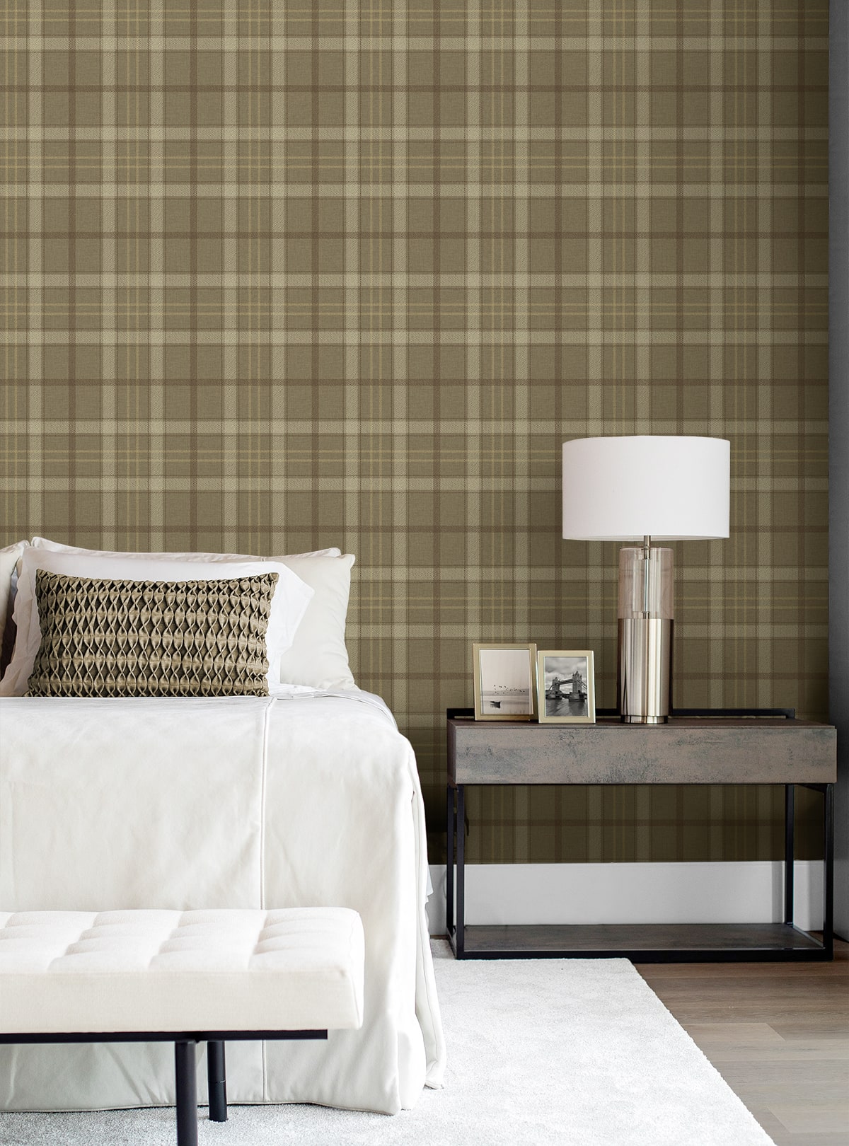 Tailor Plaid Peel and Stick wallpaper in cafe latte color - pattern number NW54316 - by NextWall in the Peel and Stick Wallpaper by Nextwall collection
