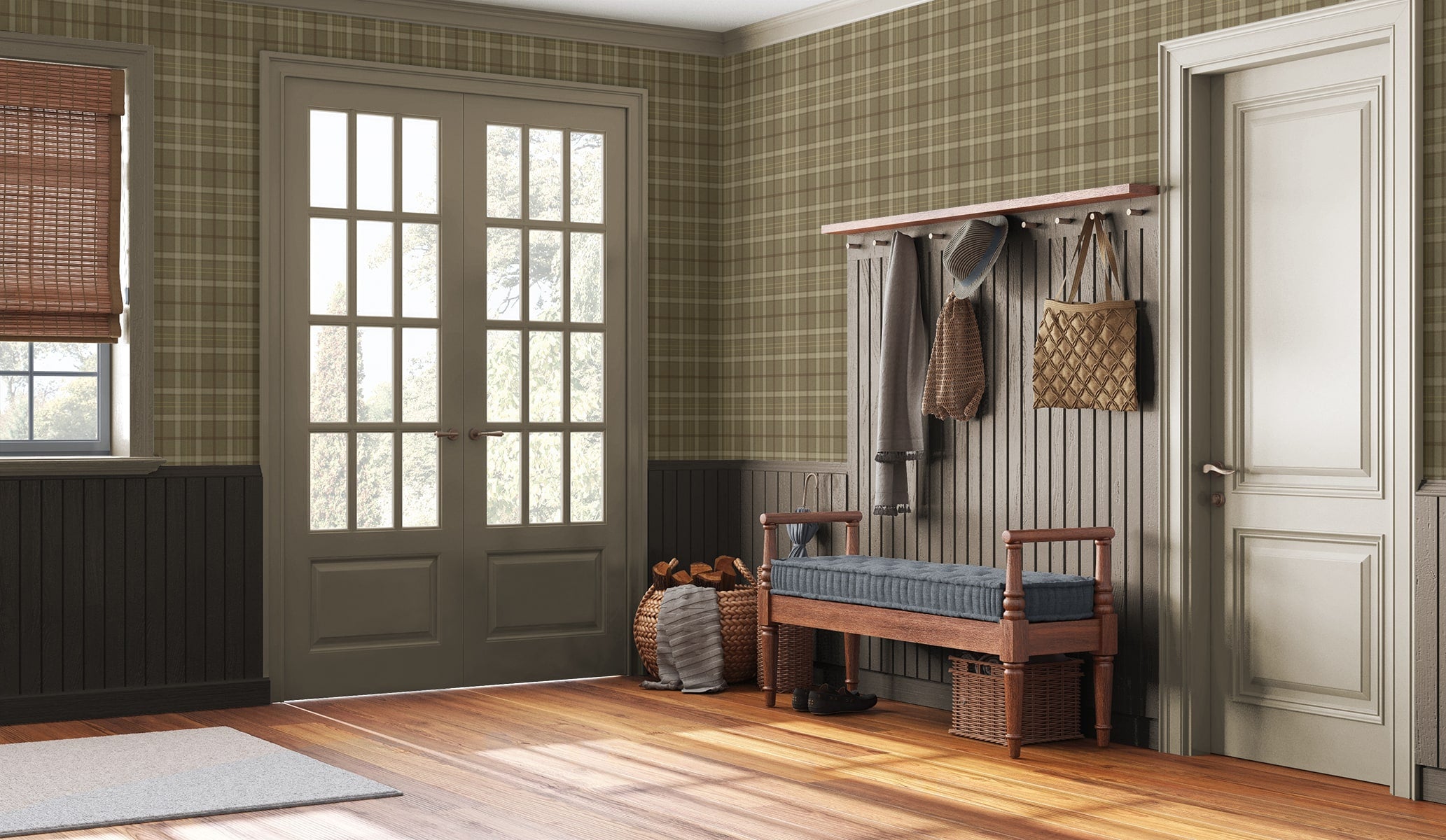 Tailor Plaid Peel and Stick wallpaper in cafe latte color - pattern number NW54316 - by NextWall in the Peel and Stick Wallpaper by Nextwall collection