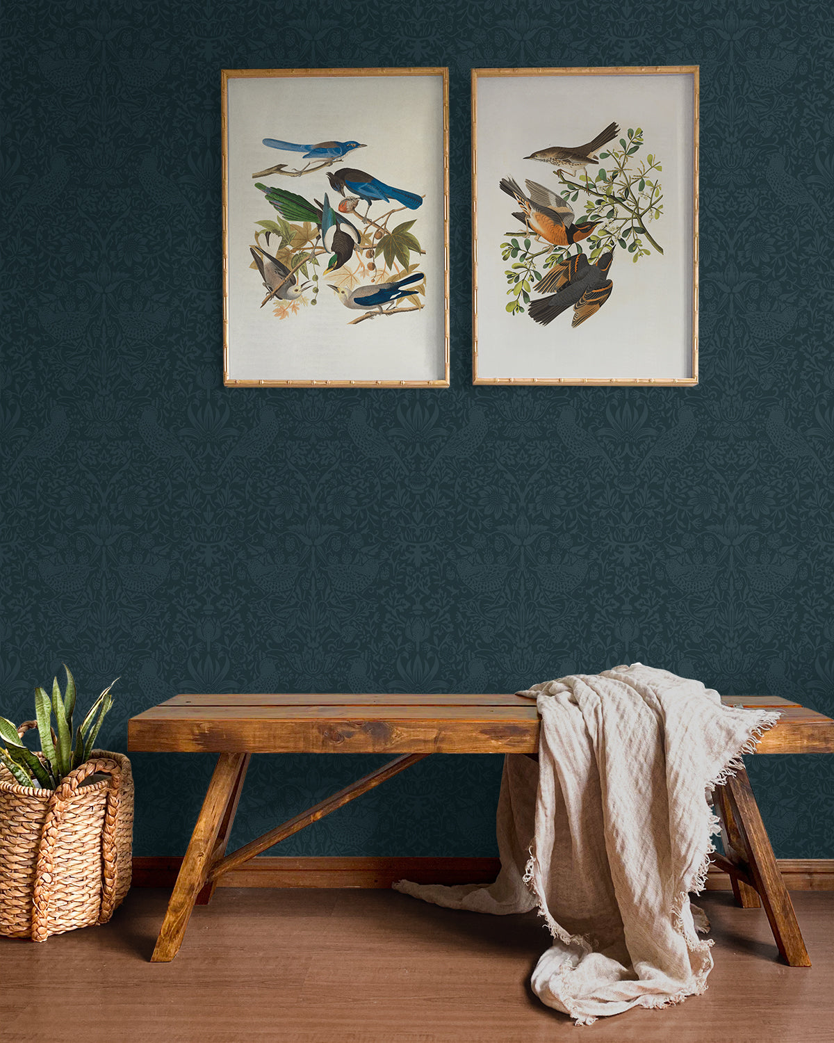Tonal Bird Garden Peel and Stick wallpaper in slate blue color - pattern number NW54402 - by NextWall in the Peel and Stick Wallpaper by Nextwall collection