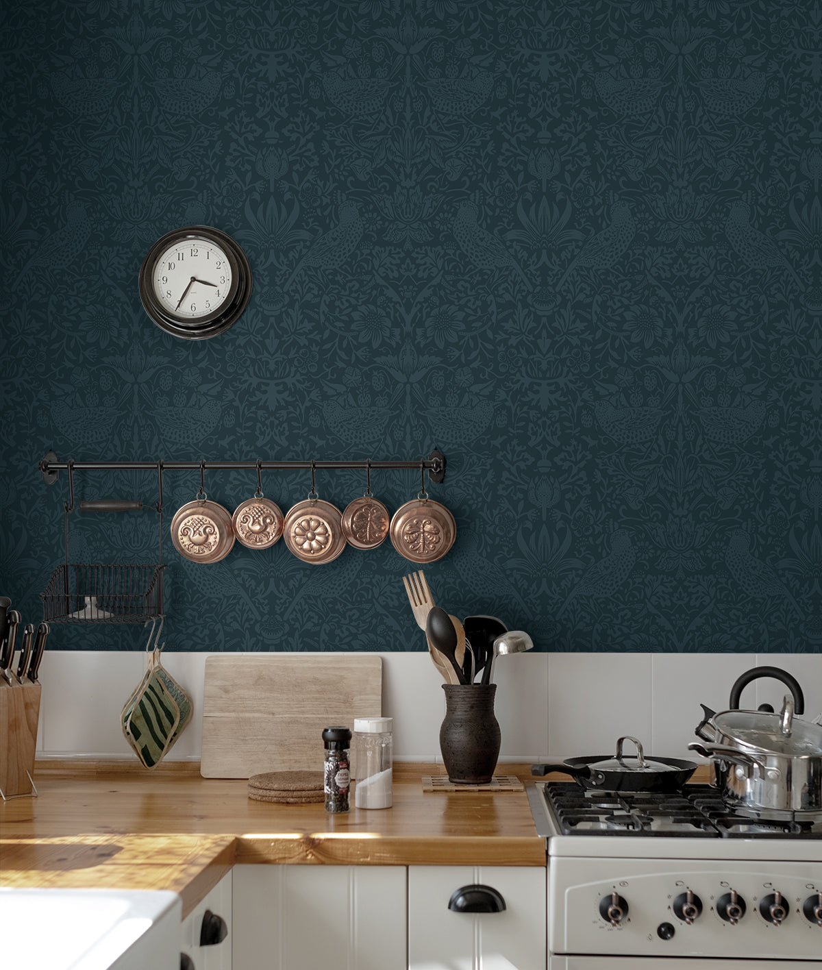 Tonal Bird Garden Peel and Stick wallpaper in slate blue color - pattern number NW54402 - by NextWall in the Peel and Stick Wallpaper by Nextwall collection
