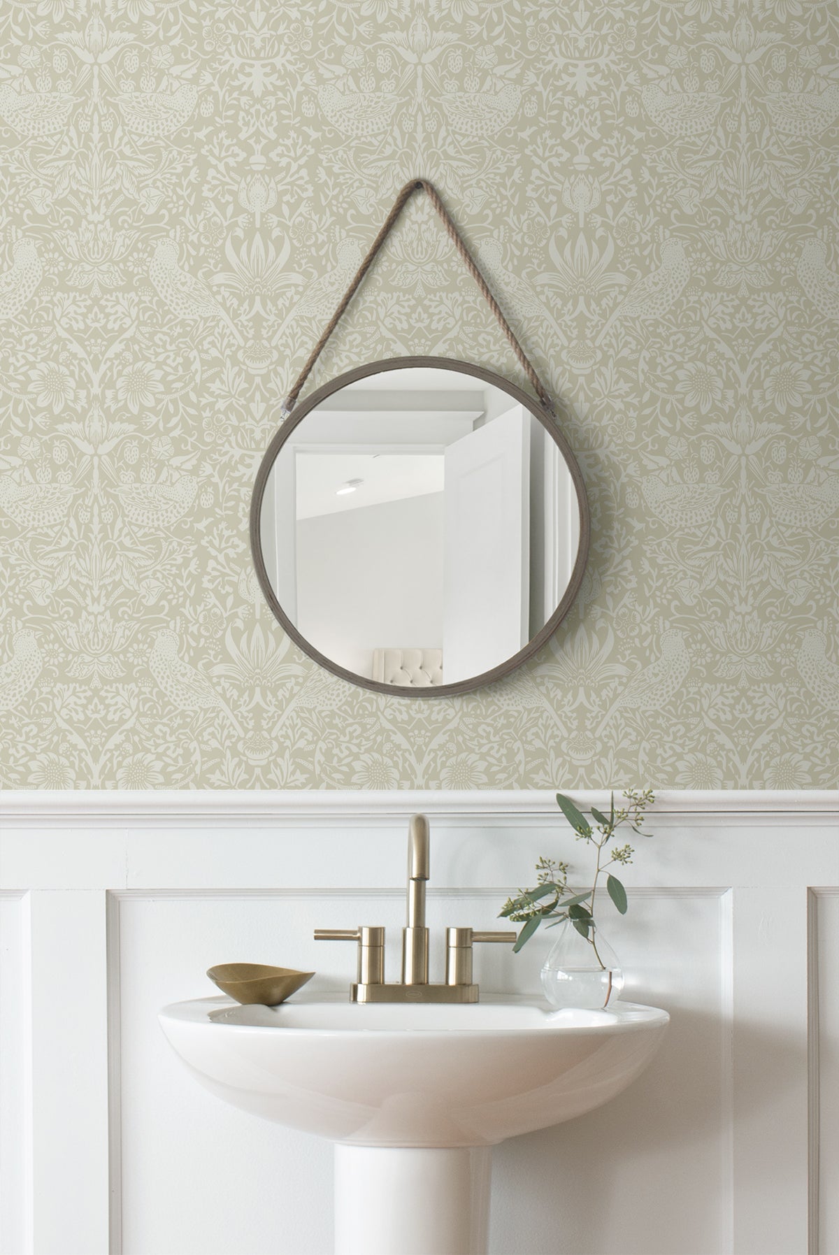 Tonal Bird Garden Peel and Stick wallpaper in neutral color - pattern number NW54407 - by NextWall in the Peel and Stick Wallpaper by Nextwall collection