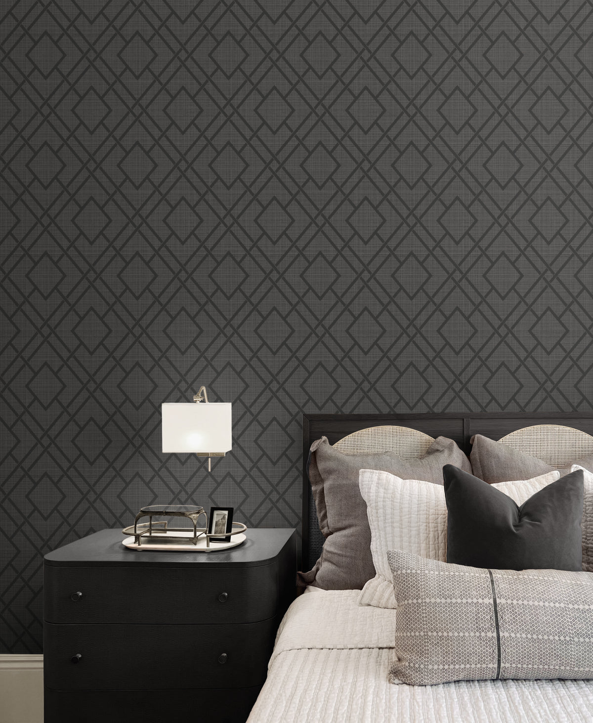 Diamond Trail Peel and Stick wallpaper in pewter and charcoal color - pattern number NW56210 - by NextWall in the Peel and Stick Wallpaper by Nextwall collection