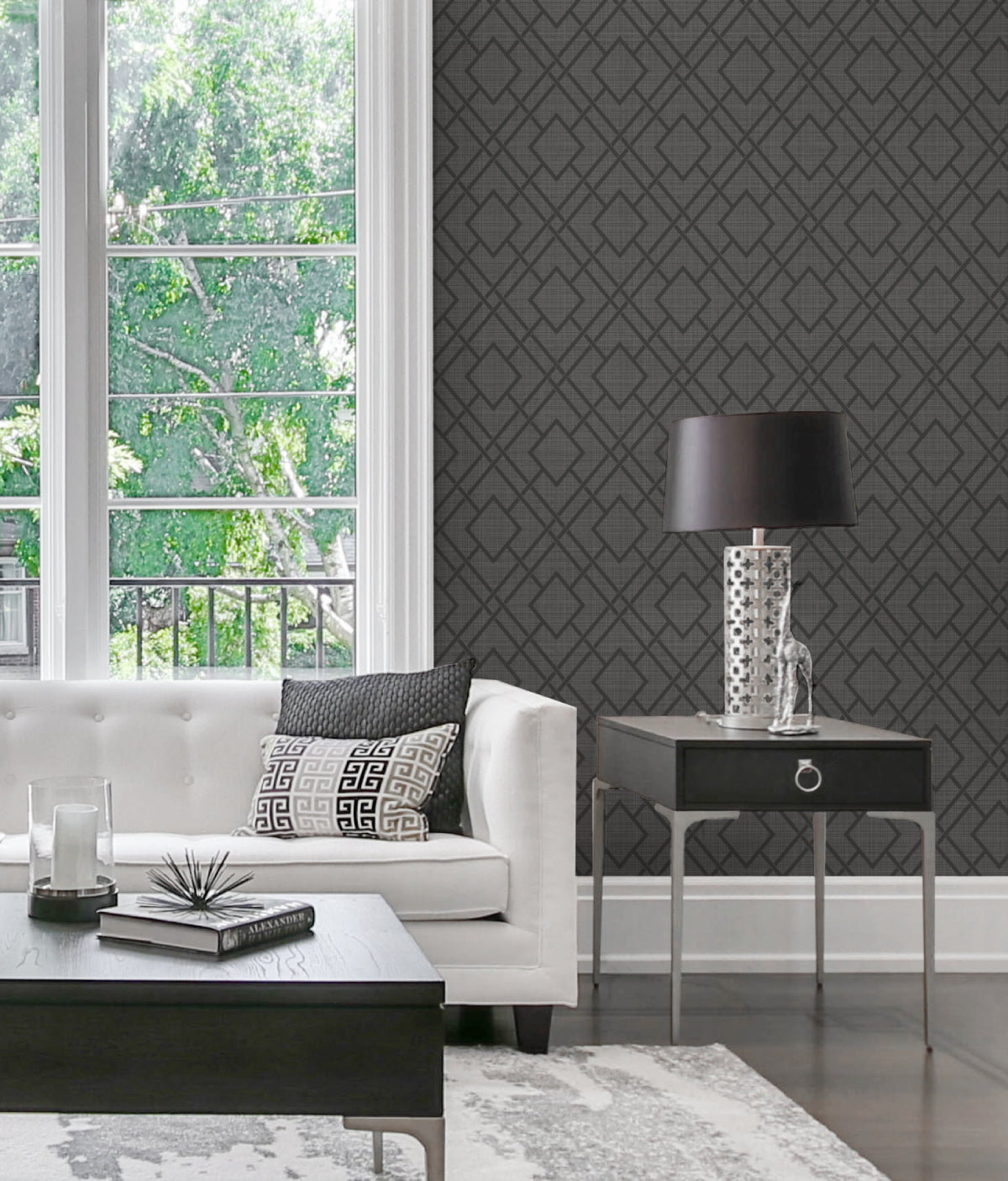 Diamond Trail Peel and Stick wallpaper in pewter and charcoal color - pattern number NW56210 - by NextWall in the Peel and Stick Wallpaper by Nextwall collection