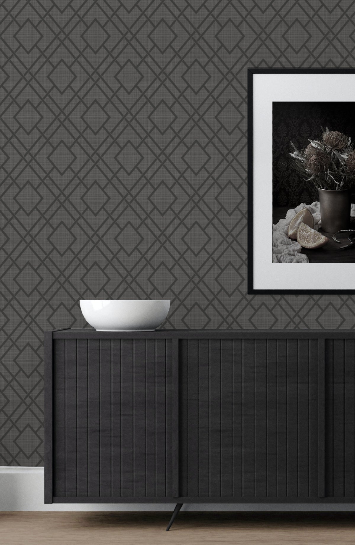 Diamond Trail Peel and Stick wallpaper in pewter and charcoal color - pattern number NW56210 - by NextWall in the Peel and Stick Wallpaper by Nextwall collection