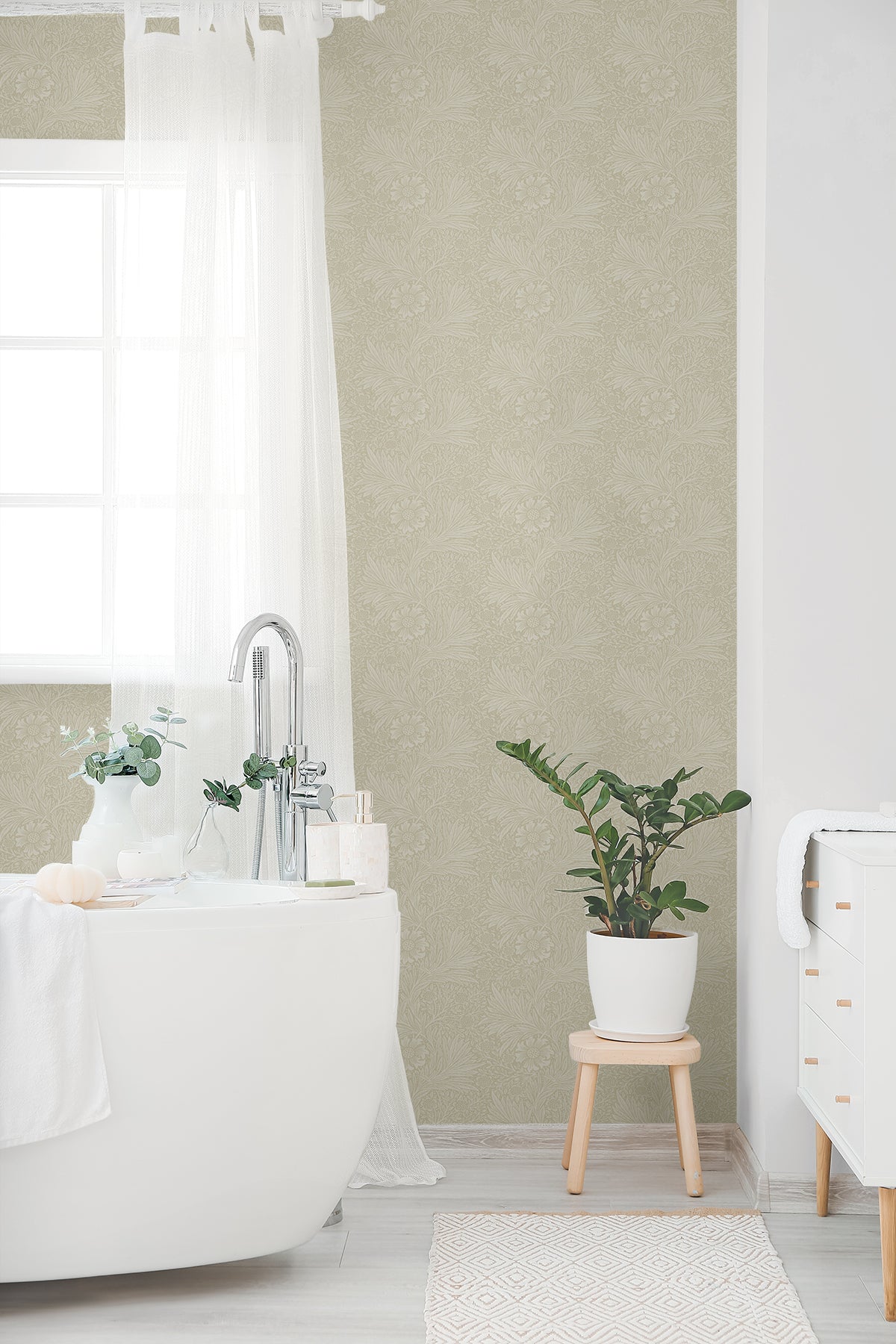 Marigold Garden Peel and Stick wallpaper in neutral color - pattern number NW56405 - by NextWall in the Peel and Stick Wallpaper by Nextwall collection