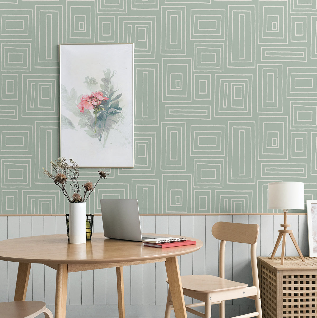 Rectangle Geo Peel and Stick wallpaper in aloe green color - pattern number NW56604 - by NextWall in the Peel and Stick Wallpaper by Nextwall collection