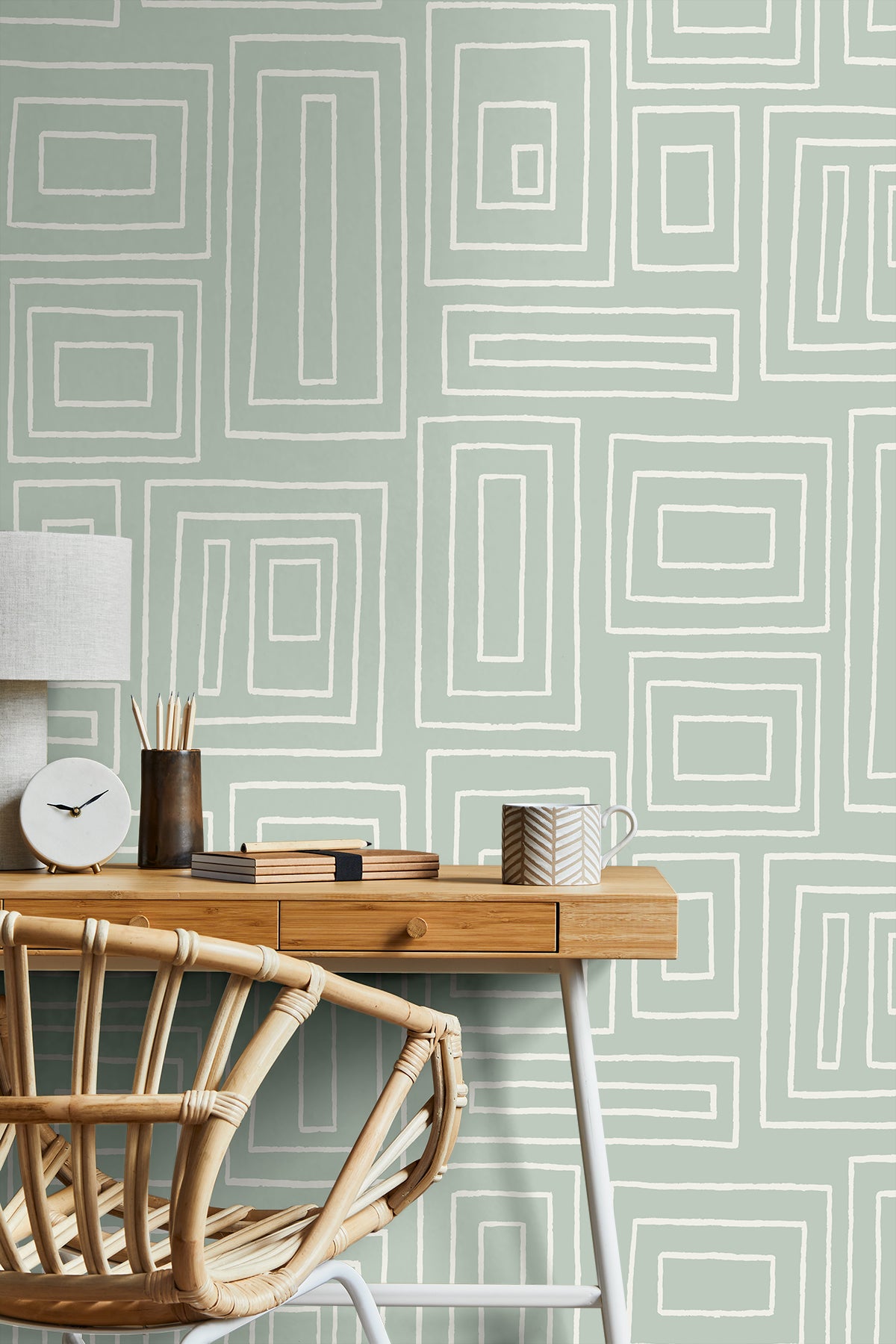 Rectangle Geo Peel and Stick wallpaper in aloe green color - pattern number NW56604 - by NextWall in the Peel and Stick Wallpaper by Nextwall collection