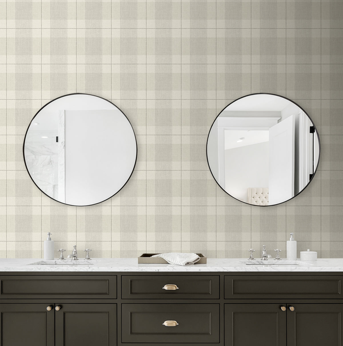 Lenox Hill Plaid Peel and Stick wallpaper in neutral color - pattern number NW56906 - by NextWall in the Peel and Stick Wallpaper by Nextwall collection