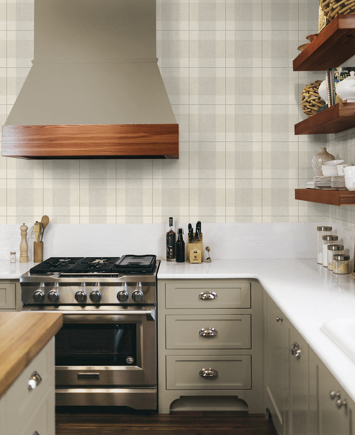 Lenox Hill Plaid Peel and Stick wallpaper in neutral color - pattern number NW56906 - by NextWall in the Peel and Stick Wallpaper by Nextwall collection