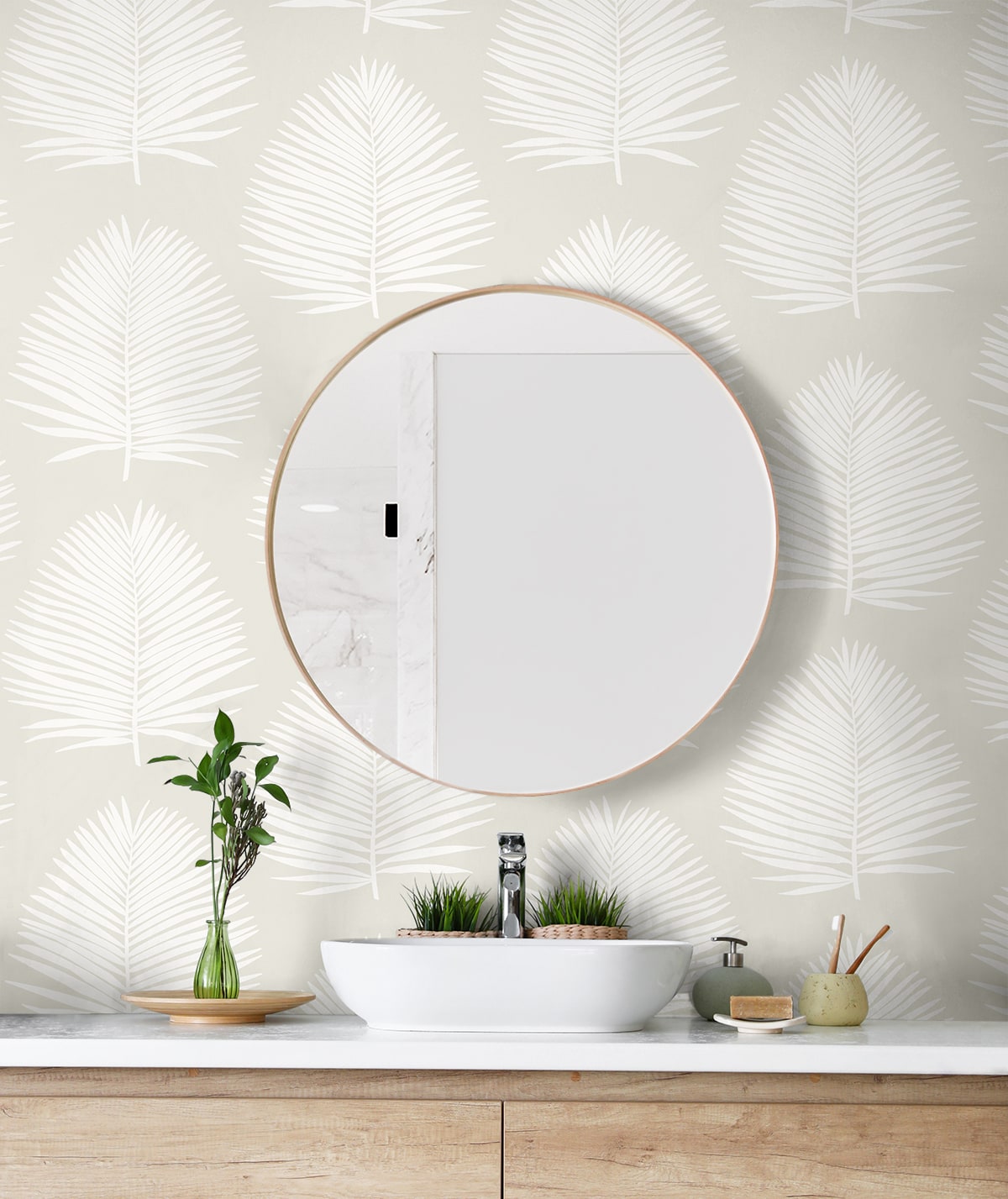Island Palm Peel and Stick wallpaper in alabaster color - pattern number NW57100 - by NextWall in the Peel and Stick Wallpaper by Nextwall collection