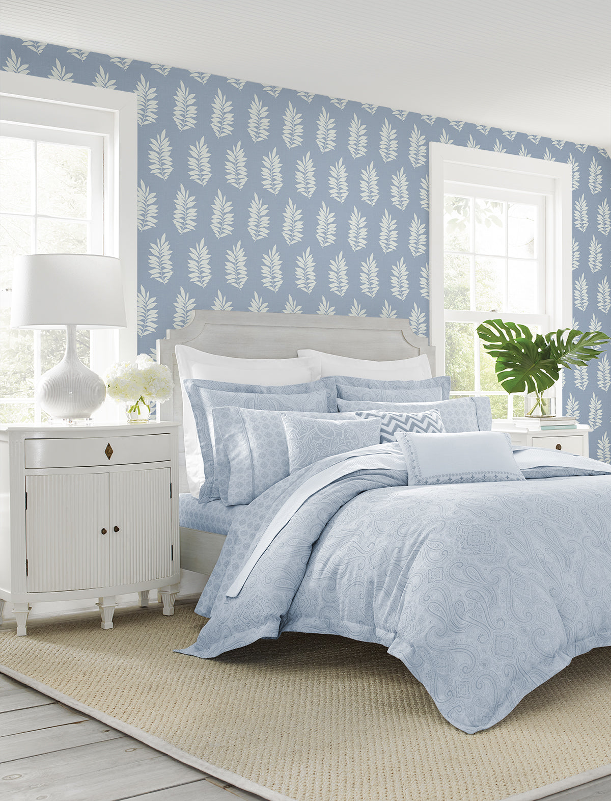 Pinnate Leaf Silhouette Peel and Stick wallpaper in blue mist color - pattern number NW57202 - by NextWall in the Peel and Stick Wallpaper by Nextwall collection