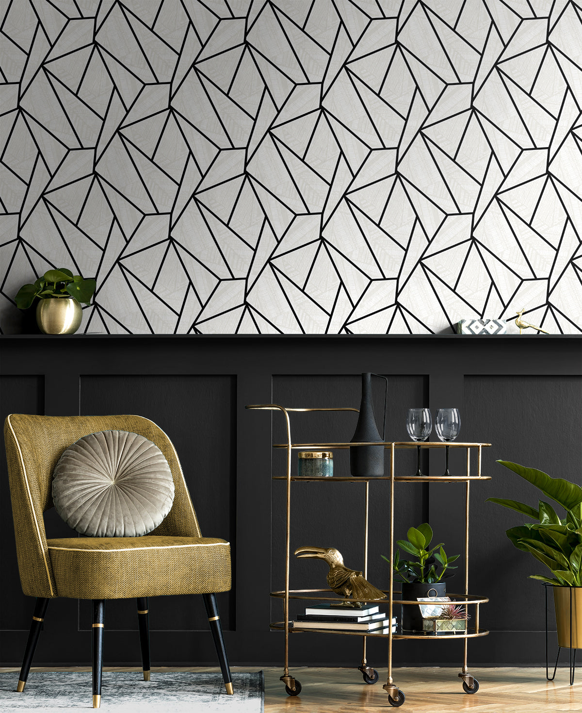 Vector Geo Peel and Stick wallpaper in ebony and morning fog color - pattern number NW57300 - by NextWall in the Peel and Stick Wallpaper by Nextwall collection