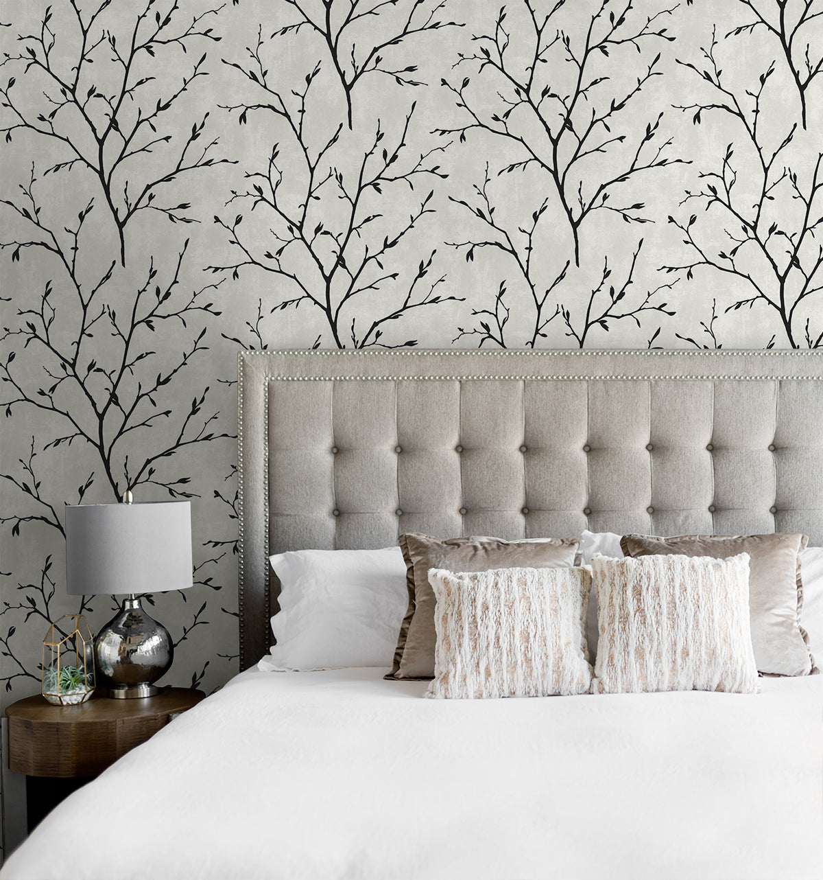 Tree Silhouette Peel and Stick wallpaper in contrast color - pattern number NW57400 - by NextWall in the Peel and Stick Wallpaper by Nextwall collection