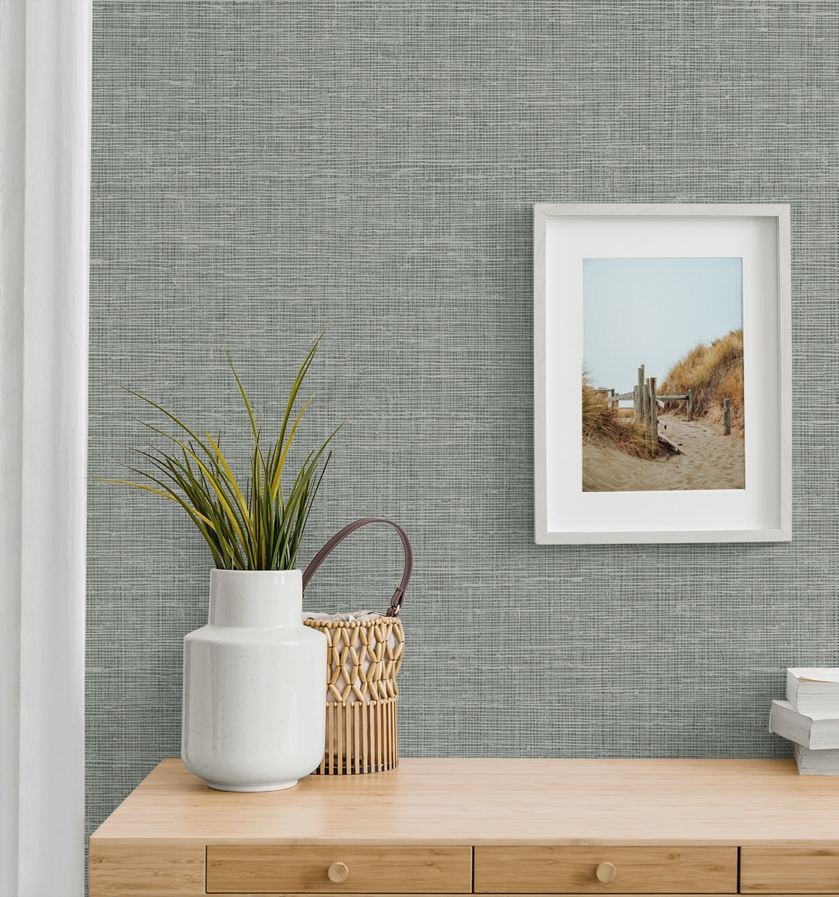 Silas Faux Linen Peel and Stick wallpaper in pavestone color - pattern number NW57808 - by NextWall in the Peel and Stick Wallpaper by Nextwall collection
