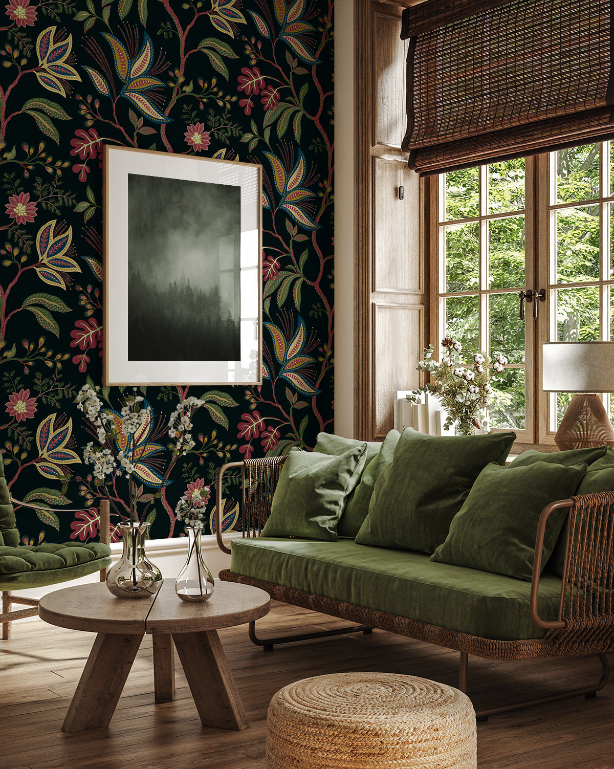 Forest Flourish Peel and Stick wallpaper in ebony color - pattern number NW57900 - by NextWall in the Peel and Stick Wallpaper by Nextwall collection
