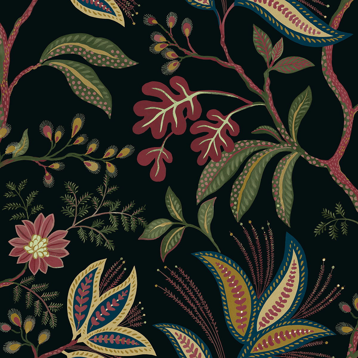 Forest Flourish Peel and Stick wallpaper in ebony color - pattern number NW57900 - by NextWall in the Peel and Stick Wallpaper by Nextwall collection