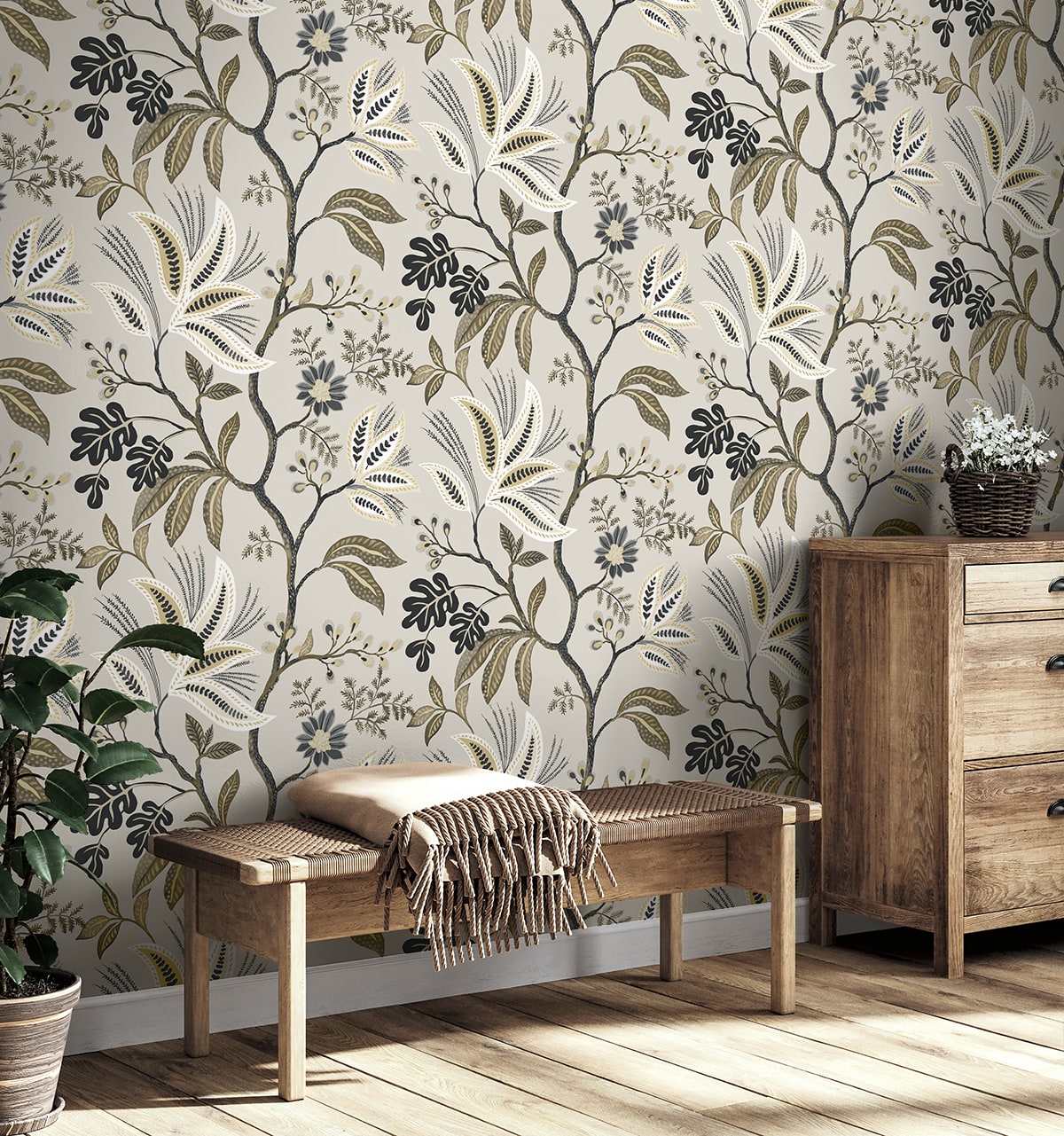 Forest Flourish Peel and Stick wallpaper in neutral color - pattern number NW57908 - by NextWall in the Peel and Stick Wallpaper by Nextwall collection