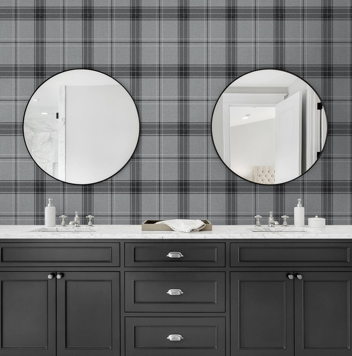 Manorvale Plaid Peel and Stick wallpaper in greyscale color - pattern number NW58010 - by NextWall in the Peel and Stick Wallpaper by Nextwall collection