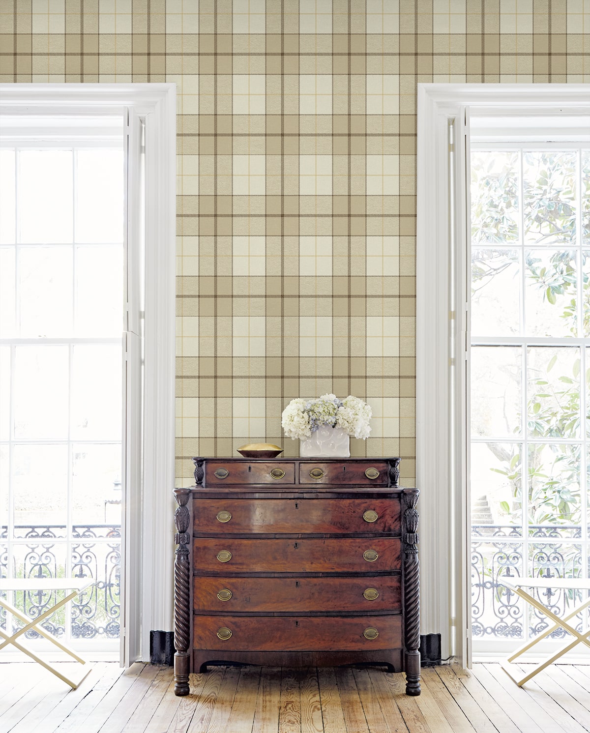 Altarinda Plaid Peel and Stick wallpaper in latte color - pattern number NW58105 - by NextWall in the Peel and Stick Wallpaper by Nextwall collection