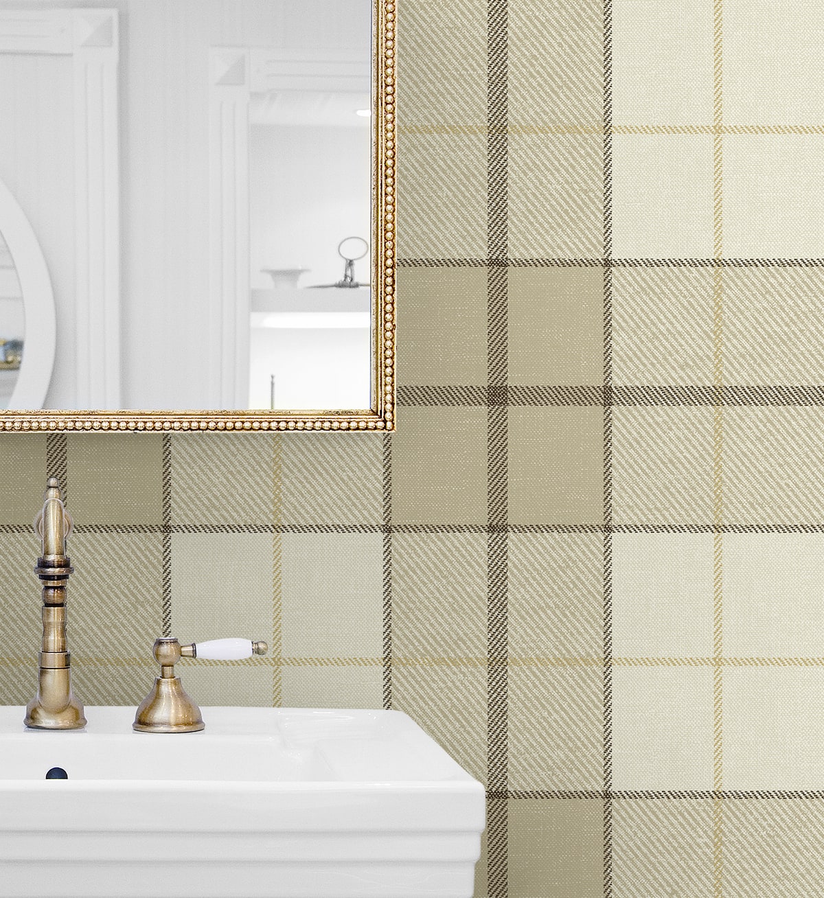 Altarinda Plaid Peel and Stick wallpaper in latte color - pattern number NW58105 - by NextWall in the Peel and Stick Wallpaper by Nextwall collection