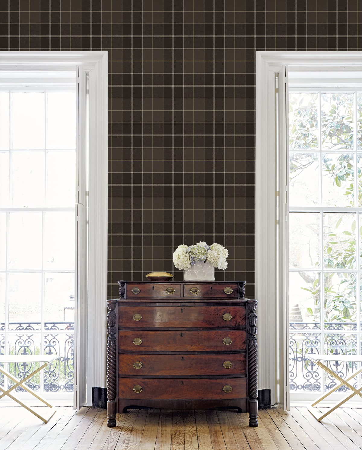 Altarinda Plaid Peel and Stick wallpaper in coffee color - pattern number NW58106 - by NextWall in the Peel and Stick Wallpaper by Nextwall collection