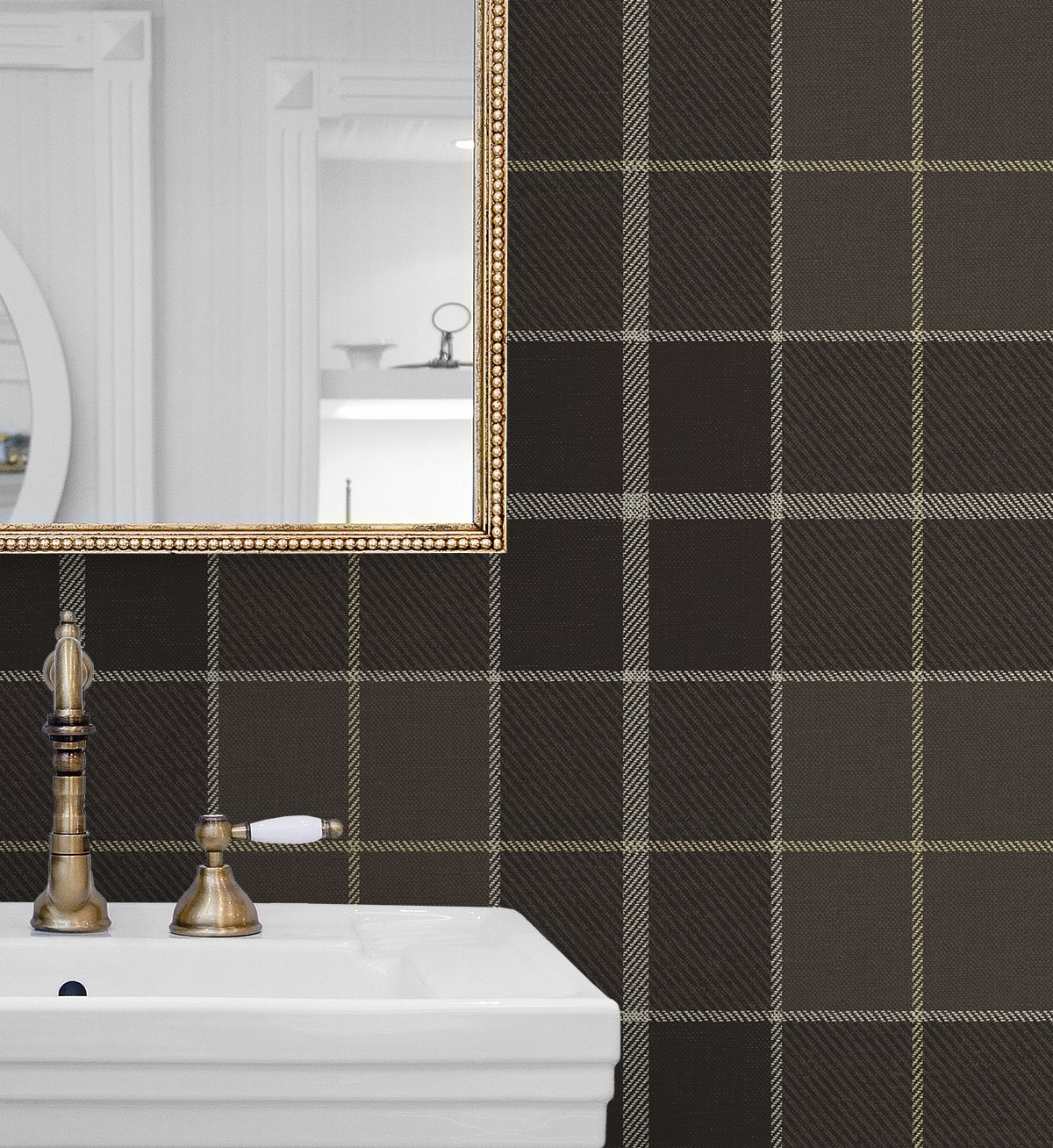 Altarinda Plaid Peel and Stick wallpaper in coffee color - pattern number NW58106 - by NextWall in the Peel and Stick Wallpaper by Nextwall collection