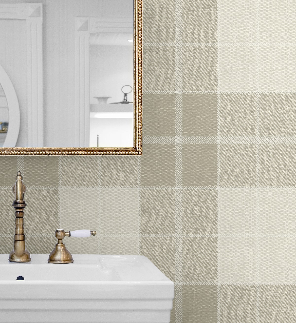 Altarinda Plaid Peel and Stick wallpaper in creme brulee color - pattern number NW58110 - by NextWall in the Peel and Stick Wallpaper by Nextwall collection