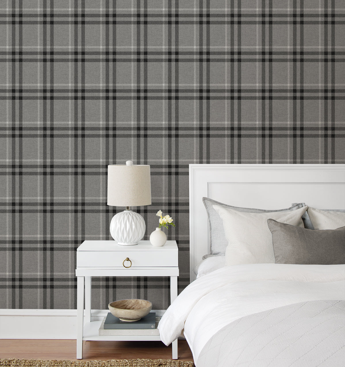 Calverlay Plaid Peel and Stick wallpaper in stoneware color - pattern number NW58200 - by NextWall in the Peel and Stick Wallpaper by Nextwall collection