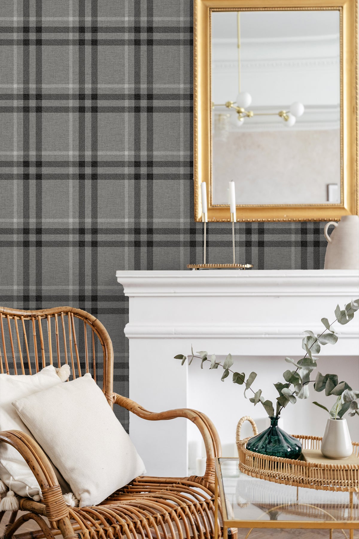 Calverlay Plaid Peel and Stick wallpaper in stoneware color - pattern number NW58200 - by NextWall in the Peel and Stick Wallpaper by Nextwall collection