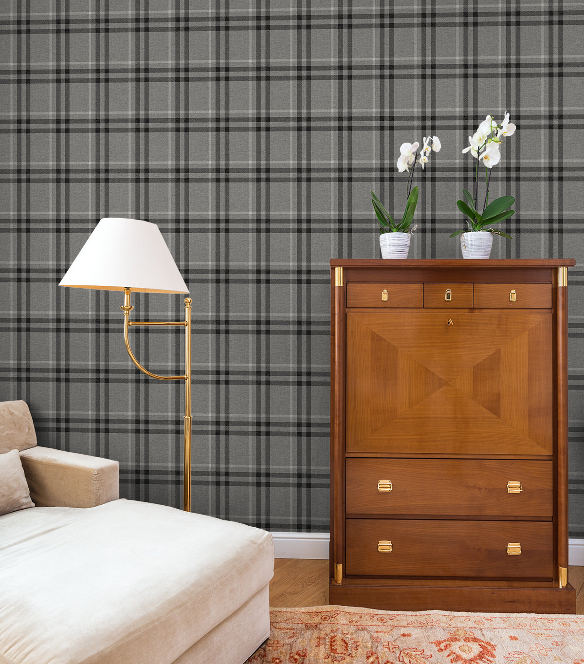 Calverlay Plaid Peel and Stick wallpaper in stoneware color - pattern number NW58200 - by NextWall in the Peel and Stick Wallpaper by Nextwall collection