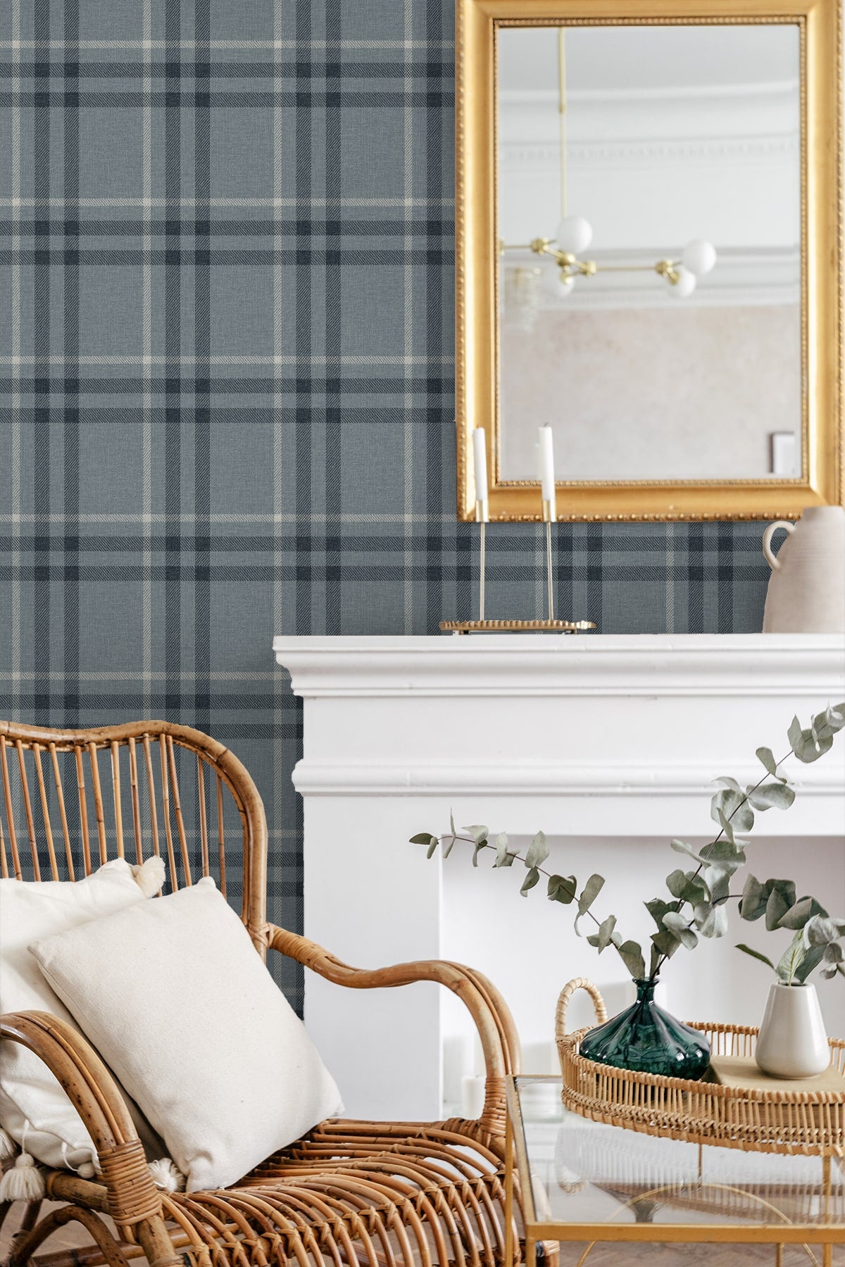 Calverlay Plaid Peel and Stick wallpaper in light blue color - pattern number NW58202 - by NextWall in the Peel and Stick Wallpaper by Nextwall collection