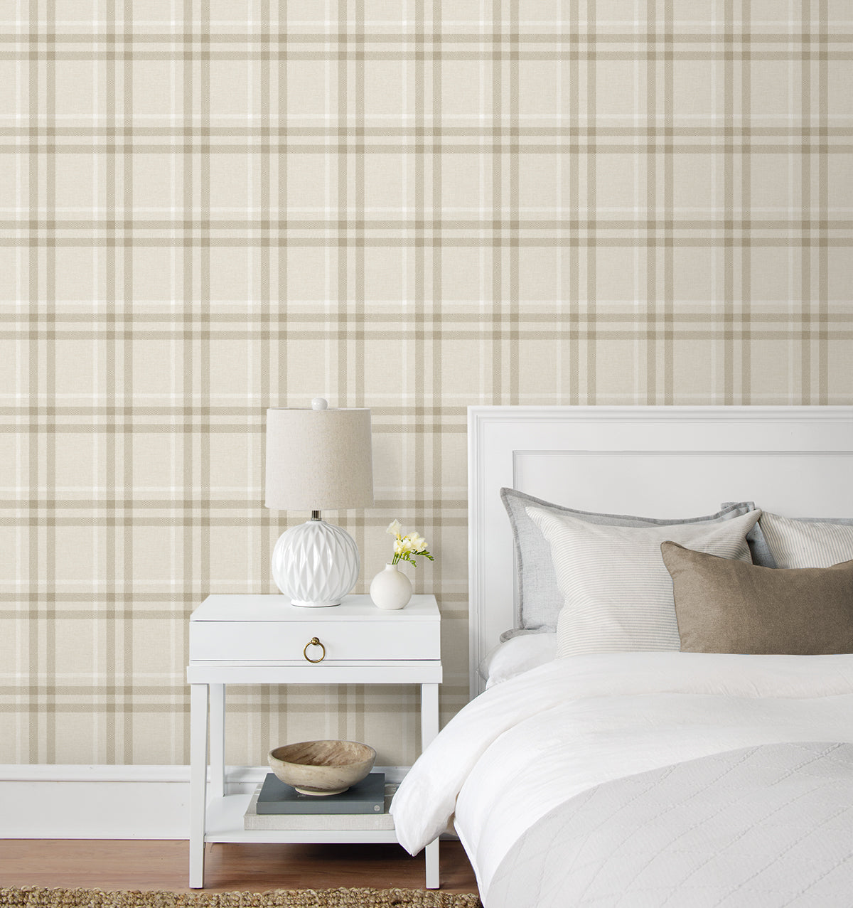 Calverlay Plaid Peel and Stick wallpaper in french vanilla color - pattern number NW58203 - by NextWall in the Peel and Stick Wallpaper by Nextwall collection