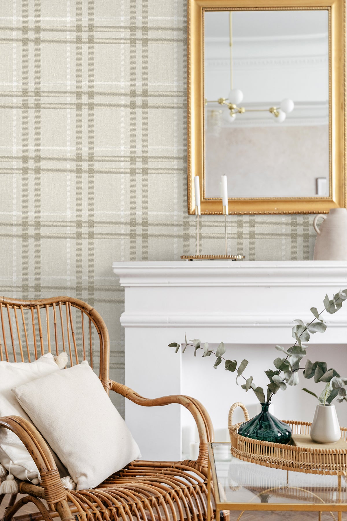 Calverlay Plaid Peel and Stick wallpaper in french vanilla color - pattern number NW58203 - by NextWall in the Peel and Stick Wallpaper by Nextwall collection