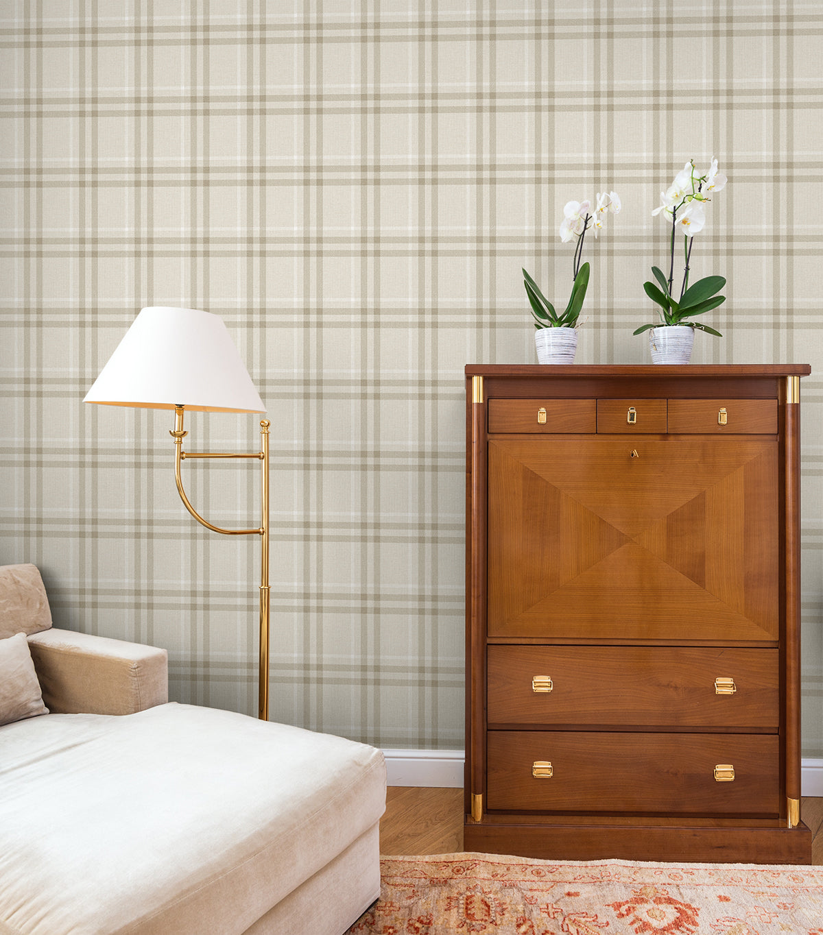 Calverlay Plaid Peel and Stick wallpaper in french vanilla color - pattern number NW58203 - by NextWall in the Peel and Stick Wallpaper by Nextwall collection