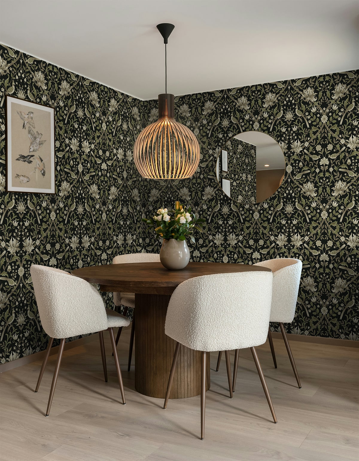 Vintage Bird Ogee Peel and Stick wallpaper in ebony and rosemary color - pattern number NW58300 - by NextWall in the Peel and Stick Wallpaper by Nextwall collection