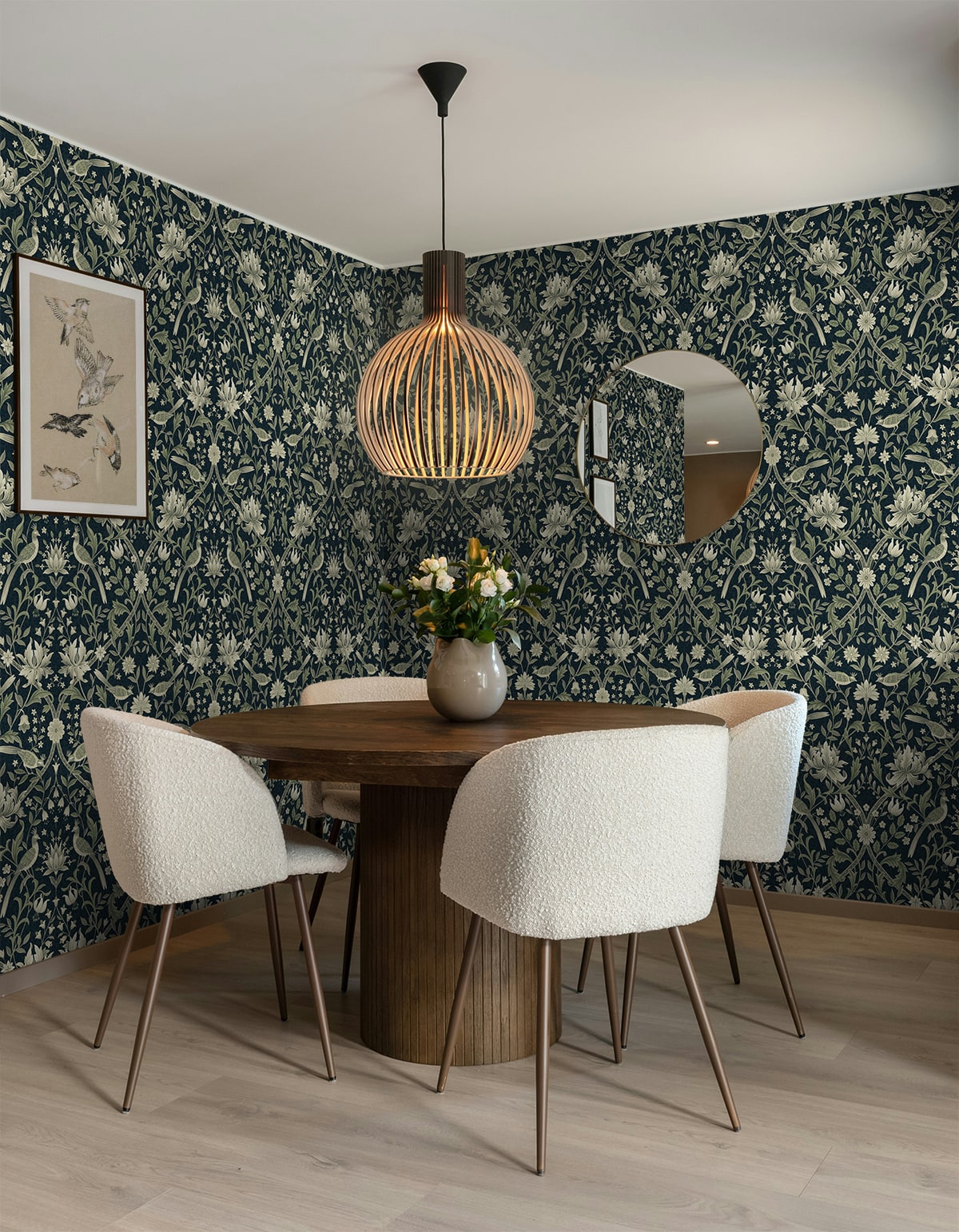 Vintage Bird Ogee Peel and Stick wallpaper in blue and sage color - pattern number NW58302 - by NextWall in the Peel and Stick Wallpaper by Nextwall collection