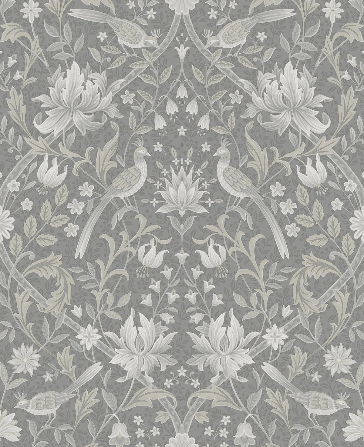 Vintage Bird Ogee Peel and Stick wallpaper in grey color - pattern number NW58308 - by NextWall in the Peel and Stick Wallpaper by Nextwall collection
