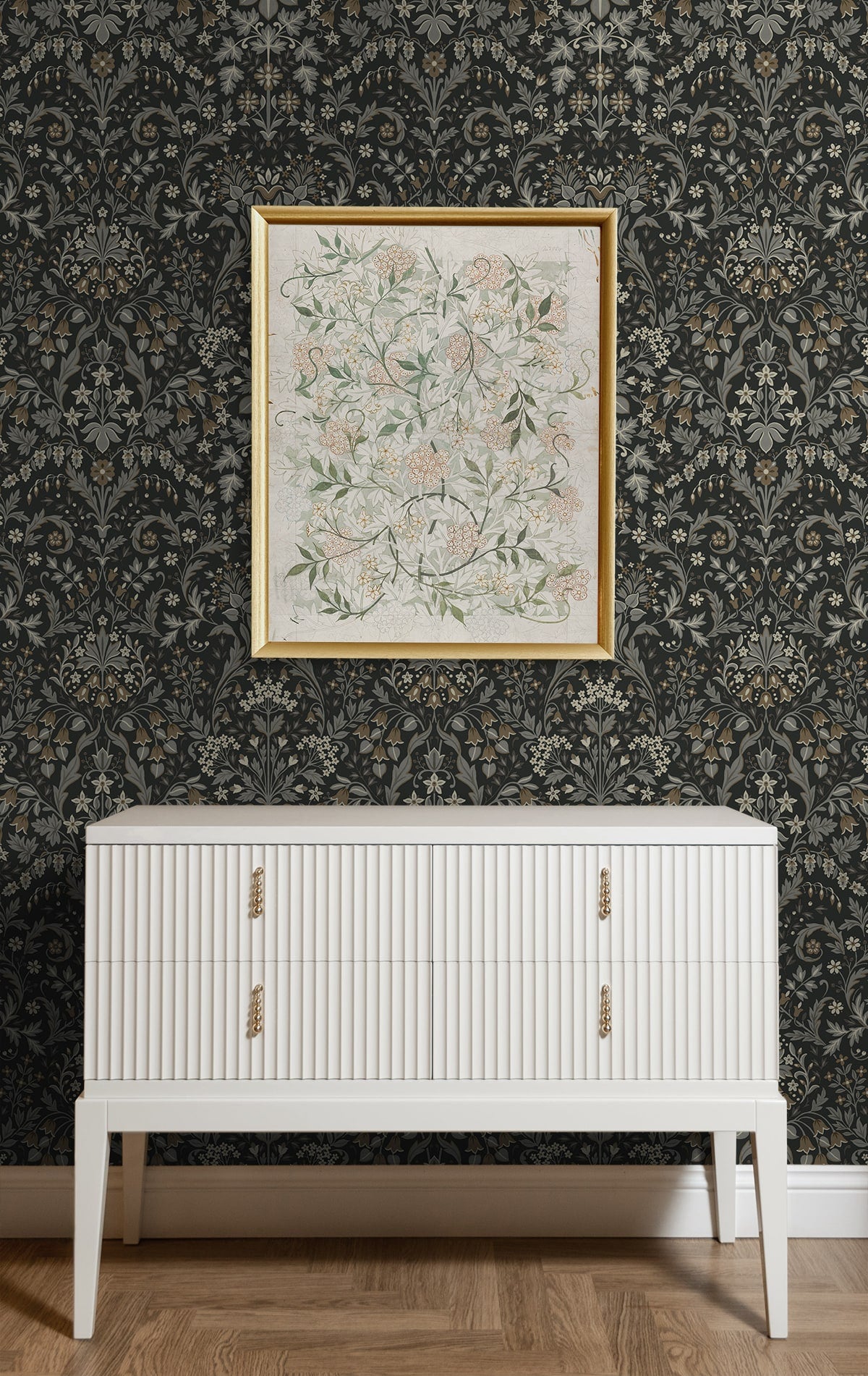Filigree Floral Peel and Stick wallpaper in charcoal and pavestone color - pattern number NW58400 - by NextWall in the Peel and Stick Wallpaper by Nextwall collection
