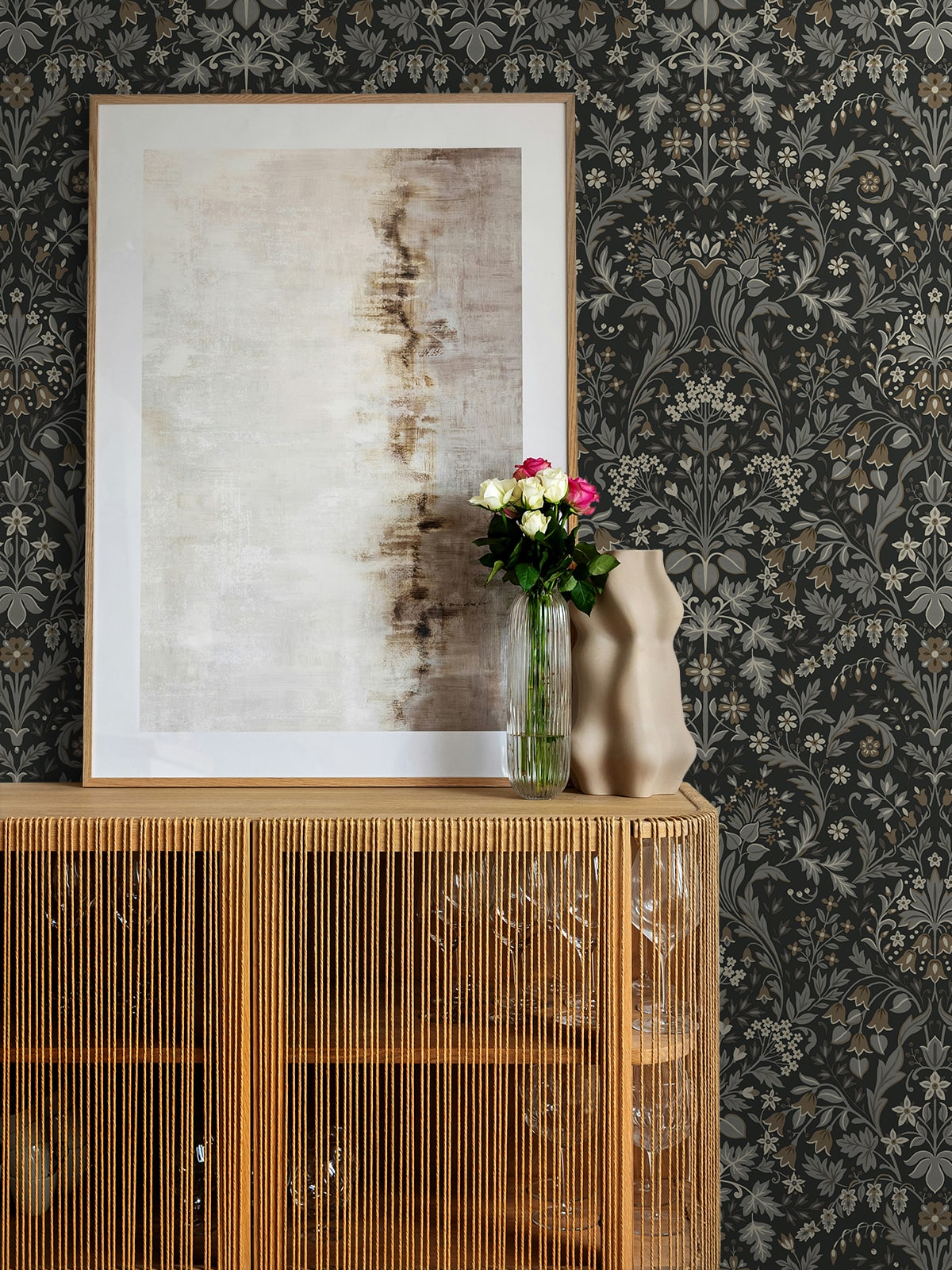 Filigree Floral Peel and Stick wallpaper in charcoal and pavestone color - pattern number NW58400 - by NextWall in the Peel and Stick Wallpaper by Nextwall collection