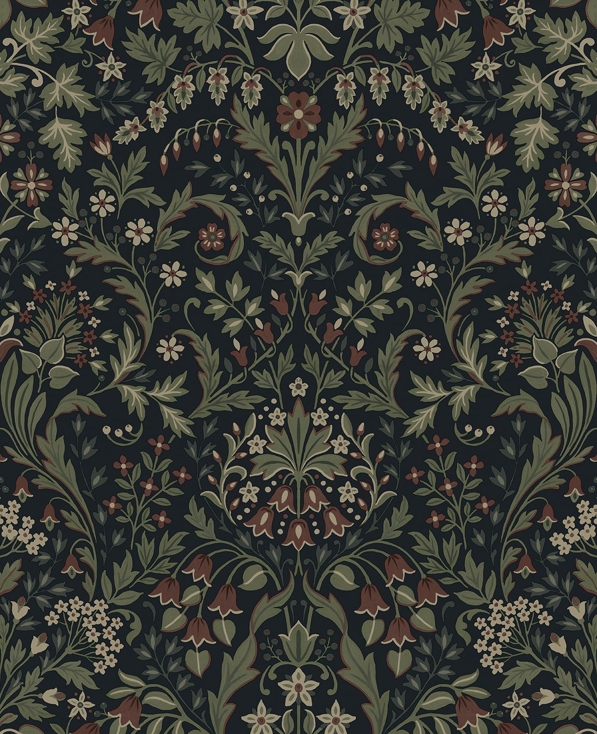 Filigree Floral Peel and Stick wallpaper in midnight blue and sage color - pattern number NW58402 - by NextWall in the Peel and Stick Wallpaper by Nextwall collection