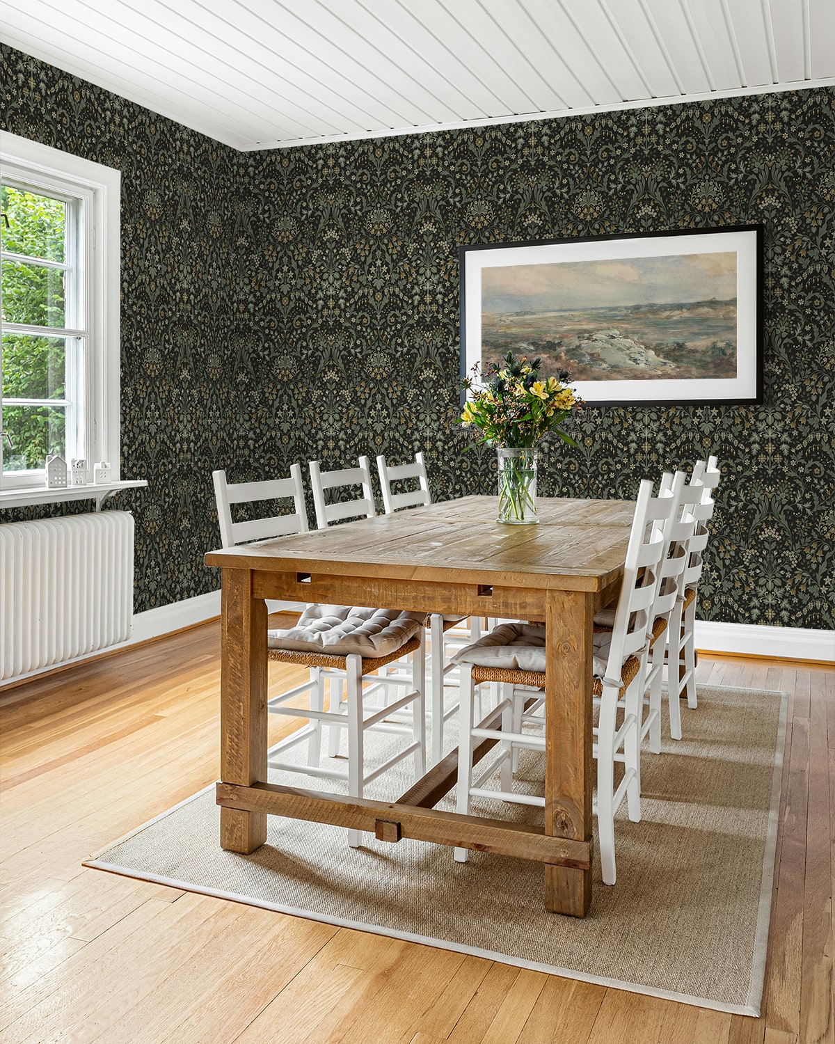 Filigree Floral Peel and Stick wallpaper in ebony and sage color - pattern number NW58404 - by NextWall in the Peel and Stick Wallpaper by Nextwall collection
