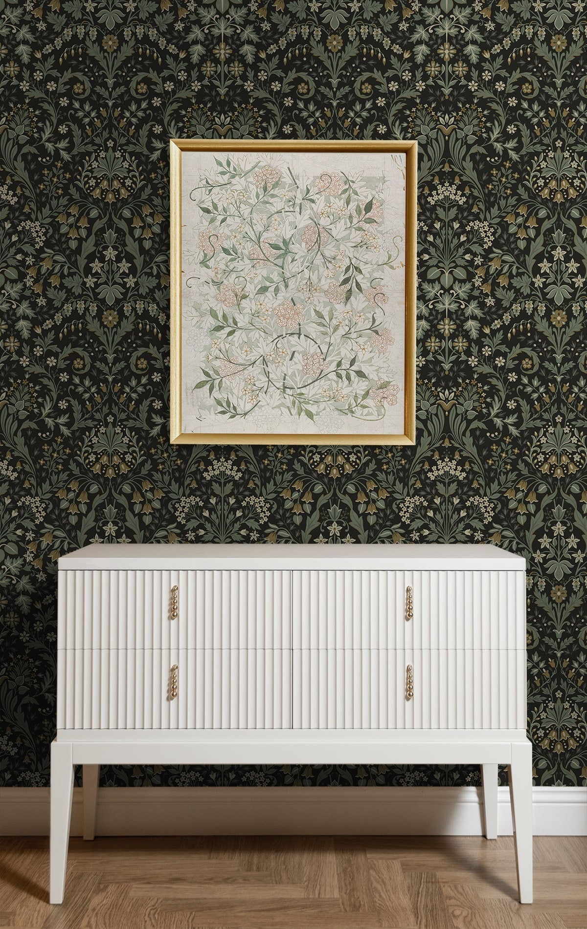 Filigree Floral Peel and Stick wallpaper in ebony and sage color - pattern number NW58404 - by NextWall in the Peel and Stick Wallpaper by Nextwall collection