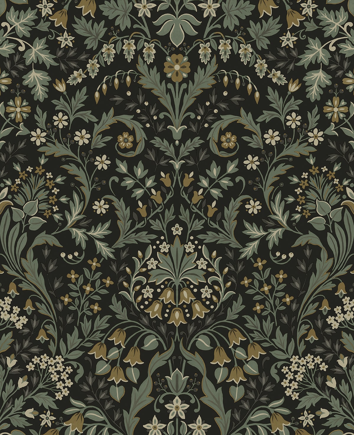 Filigree Floral Peel and Stick wallpaper in ebony and sage color - pattern number NW58404 - by NextWall in the Peel and Stick Wallpaper by Nextwall collection