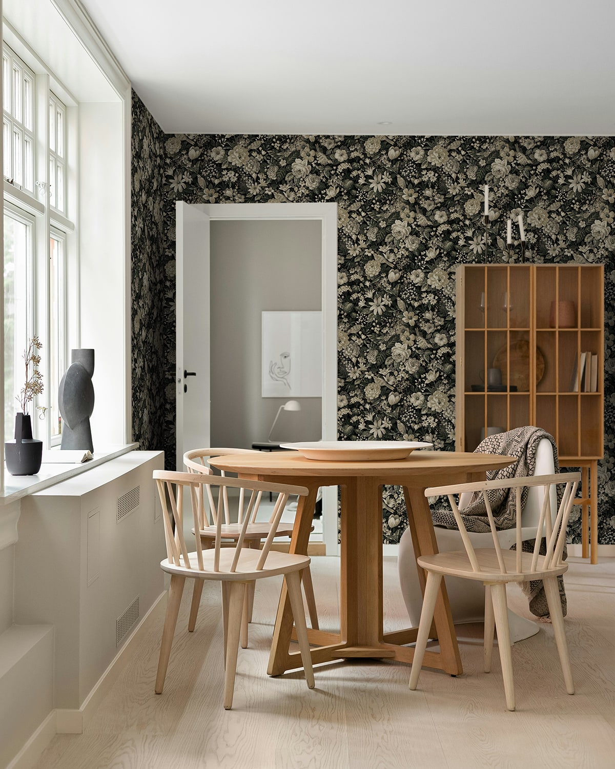 Vintage Bird Garden Peel and Stick wallpaper in ebony and pale fern color - pattern number NW58500 - by NextWall in the Peel and Stick Wallpaper by Nextwall collection