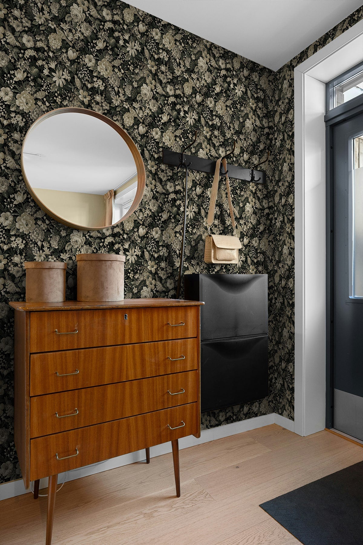Vintage Bird Garden Peel and Stick wallpaper in ebony and pale fern color - pattern number NW58500 - by NextWall in the Peel and Stick Wallpaper by Nextwall collection