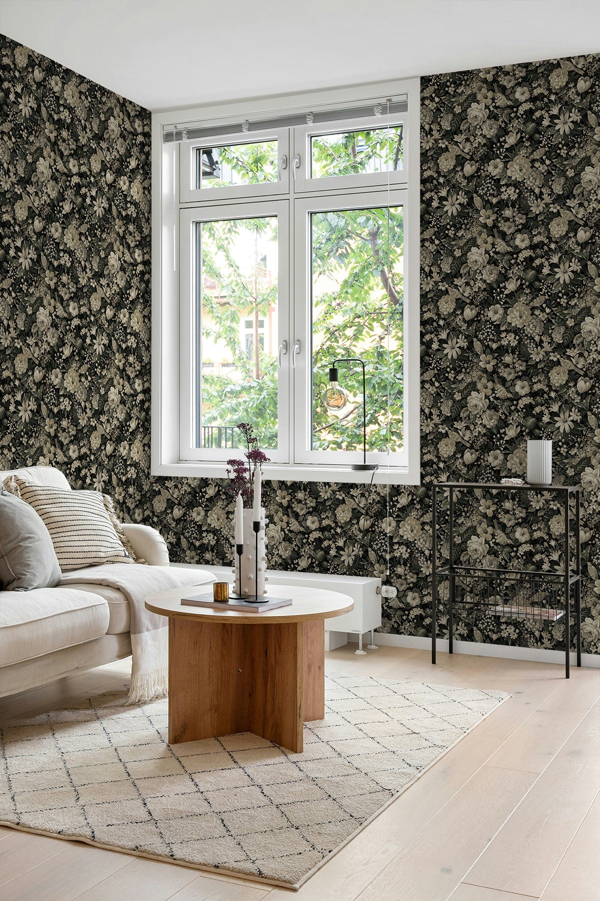 Vintage Bird Garden Peel and Stick wallpaper in ebony and pale fern color - pattern number NW58500 - by NextWall in the Peel and Stick Wallpaper by Nextwall collection