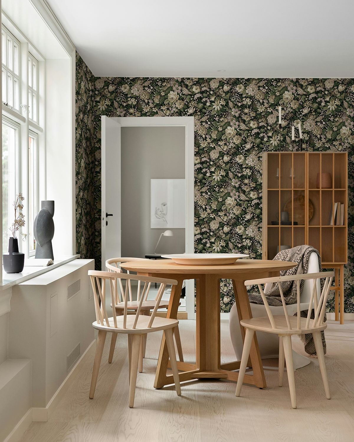 Vintage Bird Garden Peel and Stick wallpaper in green and mauve color - pattern number NW58504 - by NextWall in the Peel and Stick Wallpaper by Nextwall collection