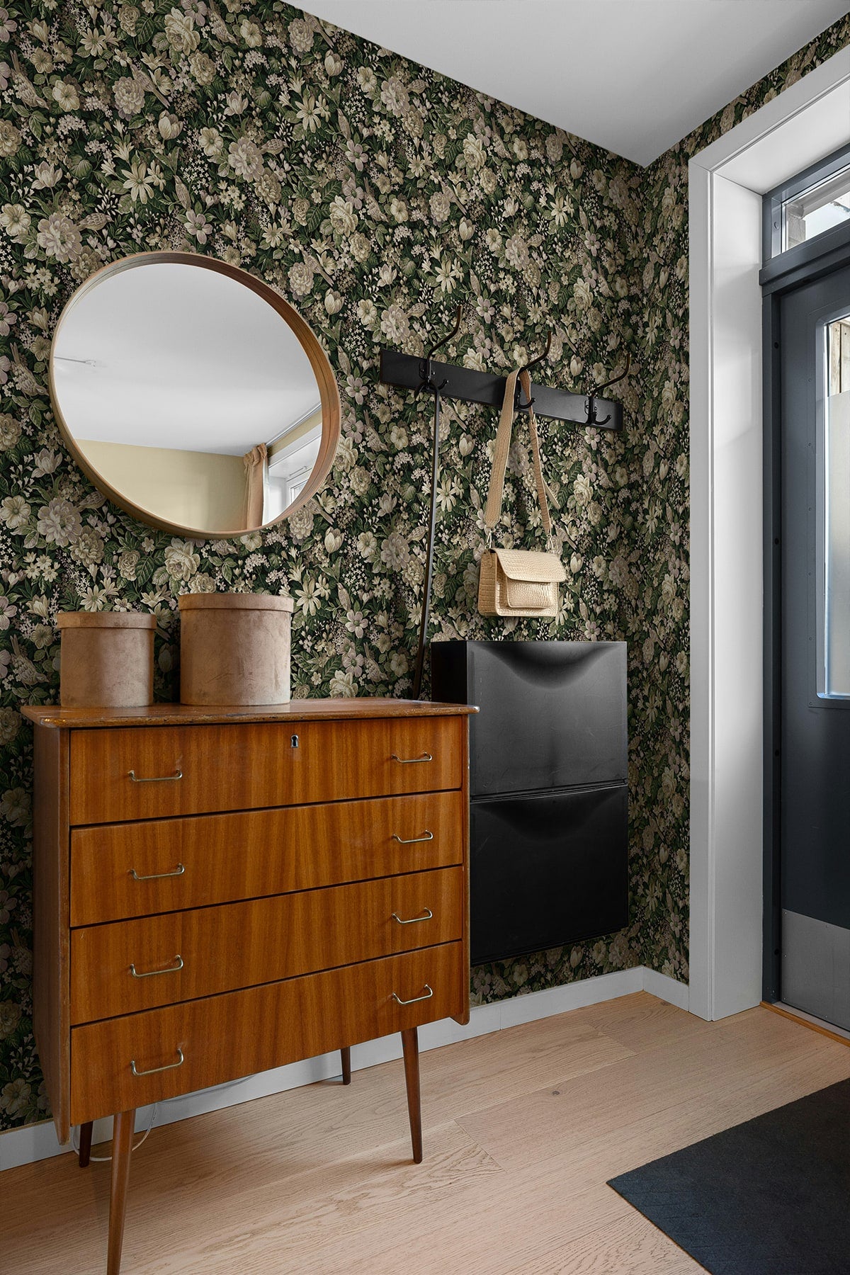 Vintage Bird Garden Peel and Stick wallpaper in green and mauve color - pattern number NW58504 - by NextWall in the Peel and Stick Wallpaper by Nextwall collection