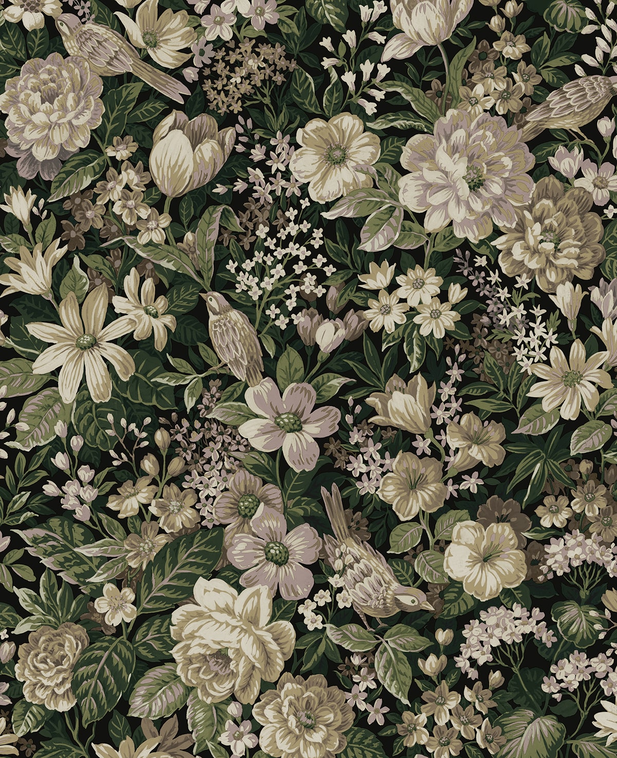 Vintage Bird Garden Peel and Stick wallpaper in green and mauve color - pattern number NW58504 - by NextWall in the Peel and Stick Wallpaper by Nextwall collection